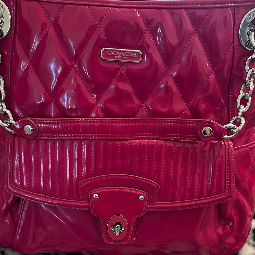 Coach magenta pink Patent Leather Shoulder Bag